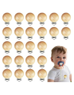 24 Clips de Chupete de Madera Natural para Bebé - DIY