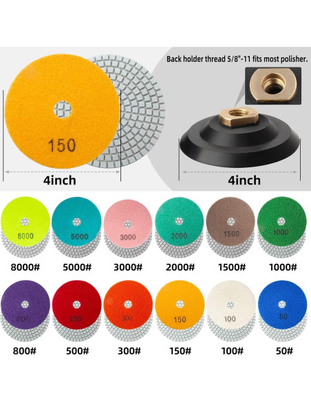 Kit de Almohadillas de Pulido AxPower 13 Piezas 4" para Granito