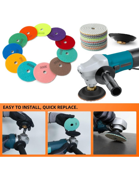 Kit de Almohadillas de Pulido AxPower 13 Piezas 4" para Granito