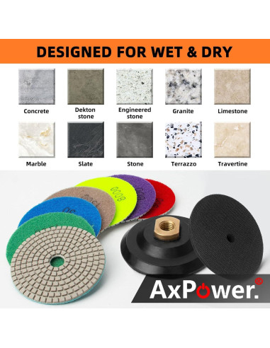 Kit de Almohadillas de Pulido AxPower 13 Piezas 4" para Granito