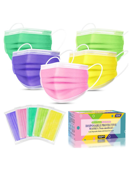 Mascarillas Desechables XDX 3 Capas Coloridas 50 Pcs Adulto Unisex