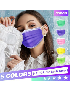 Mascarillas Desechables XDX 3 Capas Coloridas 50 Pcs Adulto Unisex 2