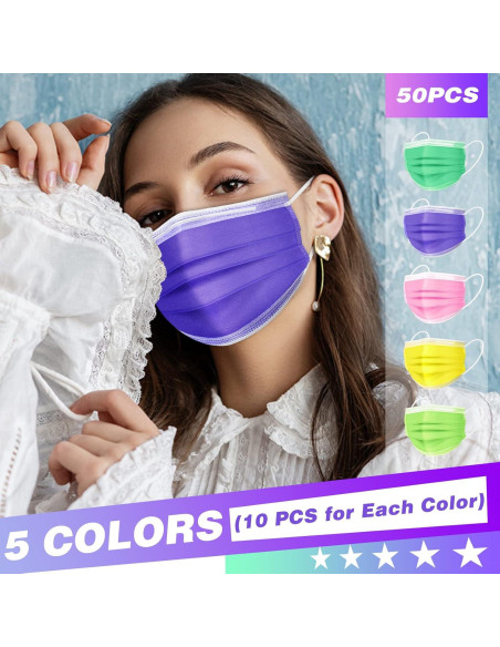 Mascarillas Desechables XDX 3 Capas Coloridas 50 Pcs Adulto Unisex