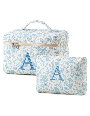 Bolsa de Maquillaje Acolchada HBselect 2Pcs Floral Azul