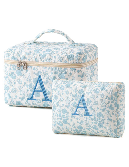Bolsa de Maquillaje Acolchada HBselect 2Pcs Floral Azul