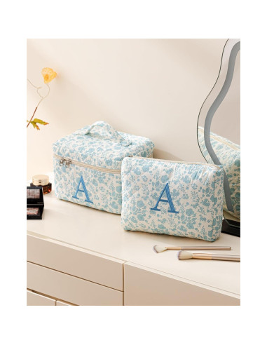 Bolsa de Maquillaje Acolchada HBselect 2Pcs Floral Azul