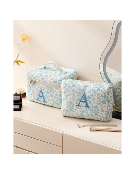 Bolsa de Maquillaje Acolchada HBselect 2Pcs Floral Azul