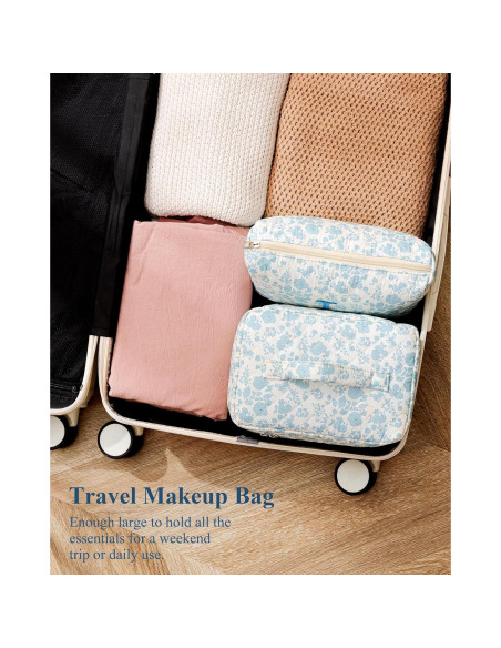 Bolsa de Maquillaje Acolchada HBselect 2Pcs Floral Azul