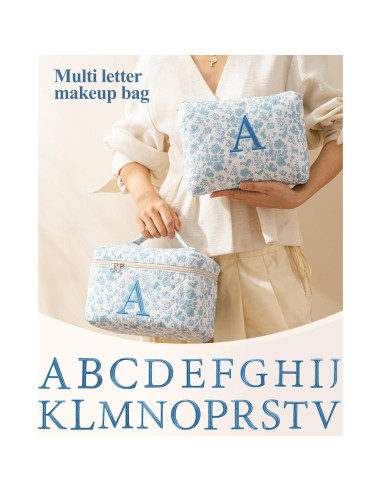 Bolsa de Maquillaje Acolchada HBselect 2Pcs Floral Azul