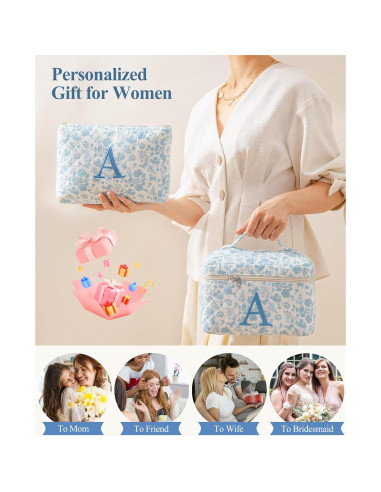 Bolsa de Maquillaje Acolchada HBselect 2Pcs Floral Azul