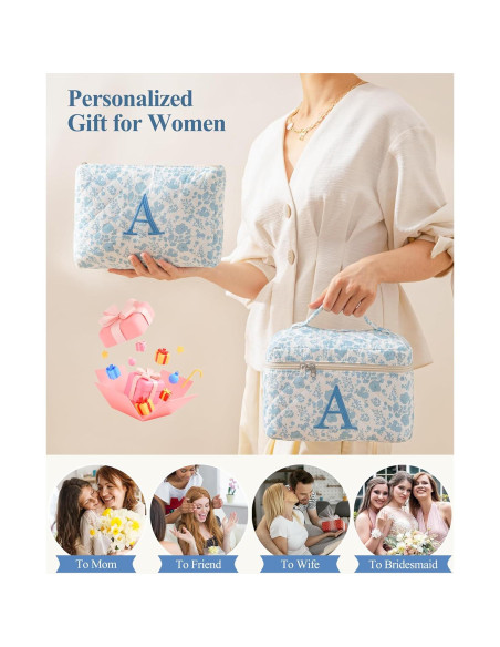 Bolsa de Maquillaje Acolchada HBselect 2Pcs Floral Azul