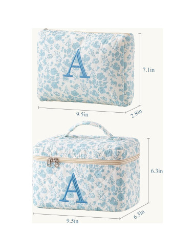Bolsa de Maquillaje Acolchada HBselect 2Pcs Floral Azul