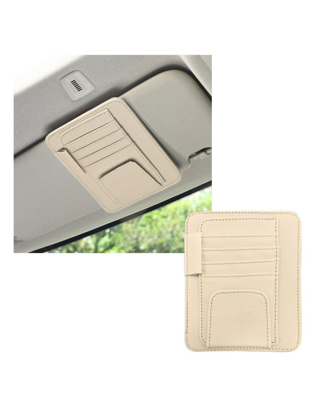 Organizador de Visera de Coche Dickno de Cuero Beige Multifuncional