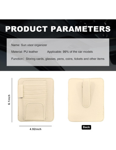 Organizador de Visera de Coche Dickno de Cuero Beige Multifuncional