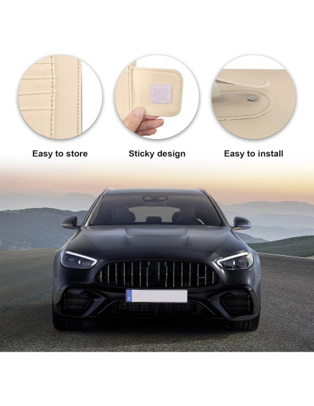 Organizador de Visera de Coche Dickno de Cuero Beige Multifuncional