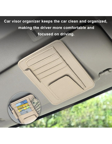 Organizador de Visera de Coche Dickno de Cuero Beige Multifuncional