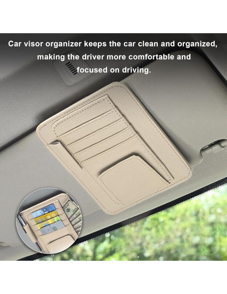 Organizador de Visera de Coche Dickno de Cuero Beige Multifuncional
