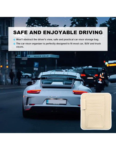 Organizador de Visera de Coche Dickno de Cuero Beige Multifuncional