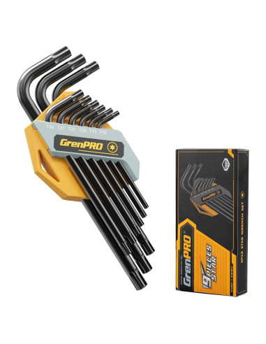 Juego de Llaves Torx 9 Piezas GRENPRO T10-T50 Acero CR-V