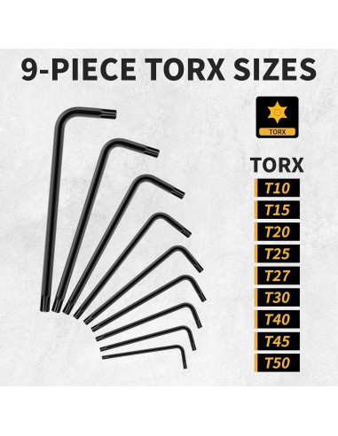 Juego de Llaves Torx 9 Piezas GRENPRO T10-T50 Acero CR-V
