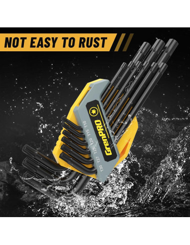 Juego de Llaves Torx 9 Piezas GRENPRO T10-T50 Acero CR-V