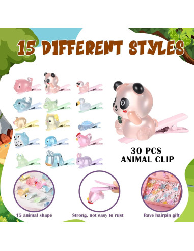 30 Clips de Pelo Mini Animales Brillantes Luinabio