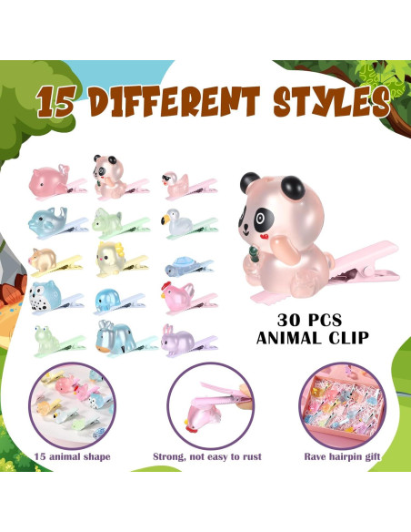 30 Clips de Pelo Mini Animales Brillantes Luinabio