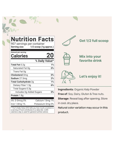Polvo de Kelp Orgánico Micro Ingredients 0.91kg - Rico en Yodo
