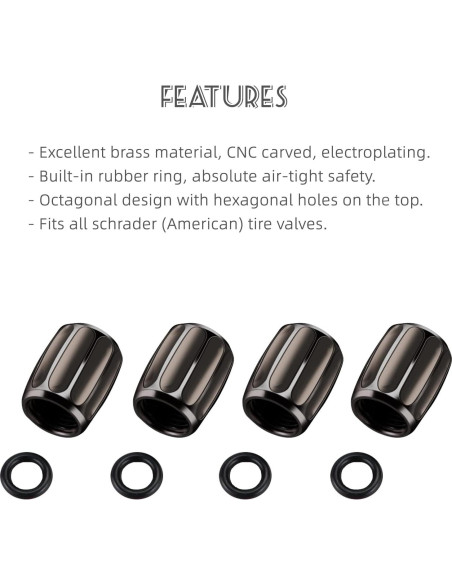 4 Tapones de Válvula de Neumático AVERZELLA Hexagonales Negros