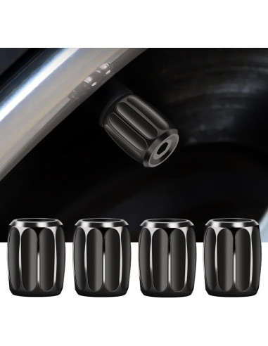4 Tapones de Válvula de Neumático AVERZELLA Hexagonales Negros