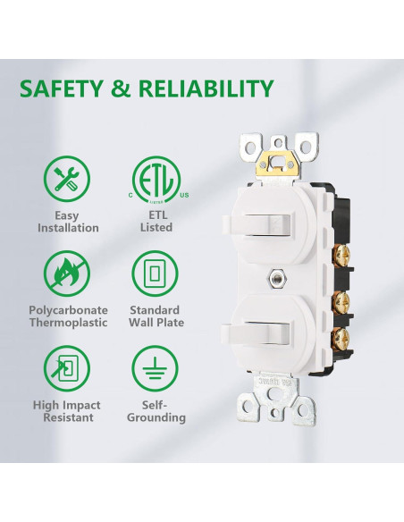 Interruptor de Luz Doble Palanca Wengart 15A 120V Paquete 2