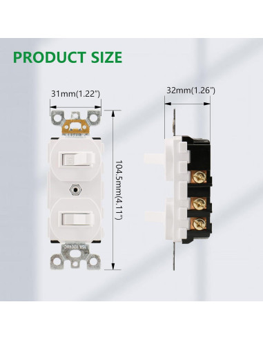 Interruptor de Luz Doble Palanca Wengart 15A 120V Paquete 2