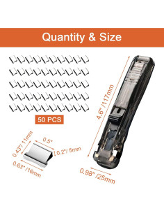 Grapadora de Empuje DSBGKJI con 50 Clips Reutilizables - Negro 2