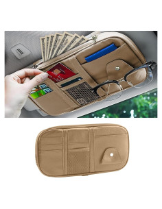 Organizador de Visera de Coche Honibaoto Beige con Múltiples Bolsillos
