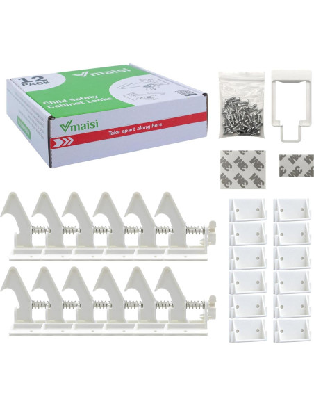 12 Cerraduras de Gabinete Vmaisi Seguridad Niños Adhesivo