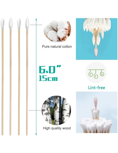 600 Bastones de Limpieza de Algodón Garrelett 15.24 cm