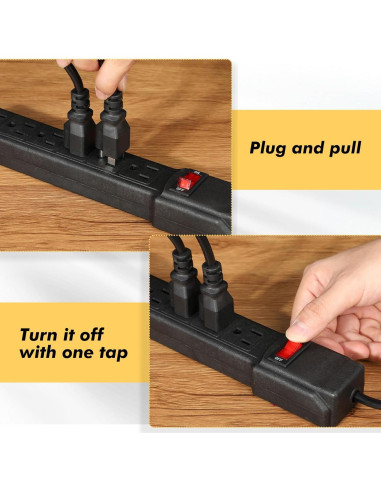 Regleta de Protección Kanayu 12 Pcs 1.8m 6 Salidas Negra