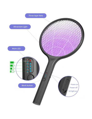 Raqueta Eléctrica DEEZEE 2Pack para Moscas 4000V Recargable