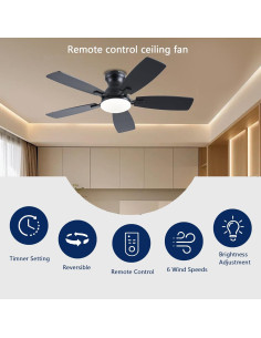 Ventilador de Techo JSAITEE 106.68 cm con Luz LED y Control Remoto 2