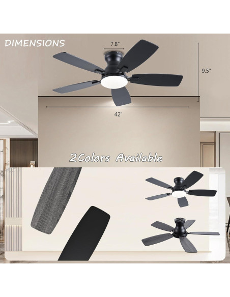 Ventilador de Techo JSAITEE 106.68 cm con Luz LED y Control Remoto