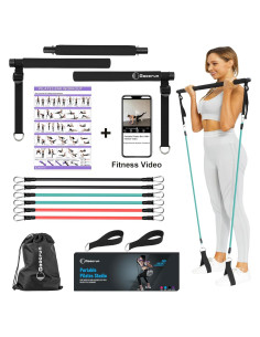 Kit de Barra de Pilates Goocrun con Bandas de Resistencia 130 lbs