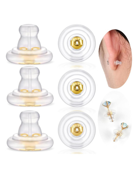 12 Respaldo de Pendientes Zithyond Oro 18K Silicona Hipoalergénico