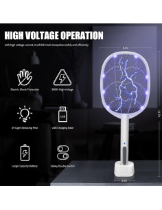Raqueta Eléctrica Lulu Home 2-en-1 para Insectos 3000V USB 2