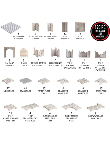 Conjunto Base Palisade Pintable Monster 195 Piezas RPG