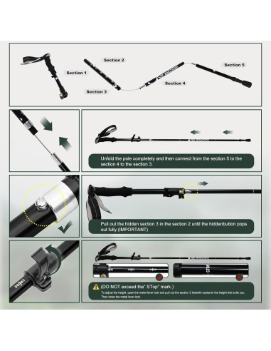 Bastones de Trekking Plegables WHDZHSHD de Aluminio 130 cm