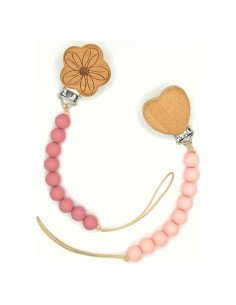 Clip de Chupete de Madera 2 Pack para Niña - Diseño de Perlas