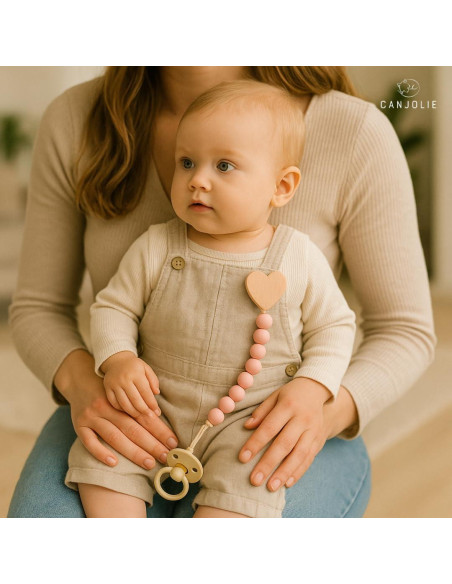 Clip de Chupete de Madera 2 Pack para Niña - Diseño de Perlas