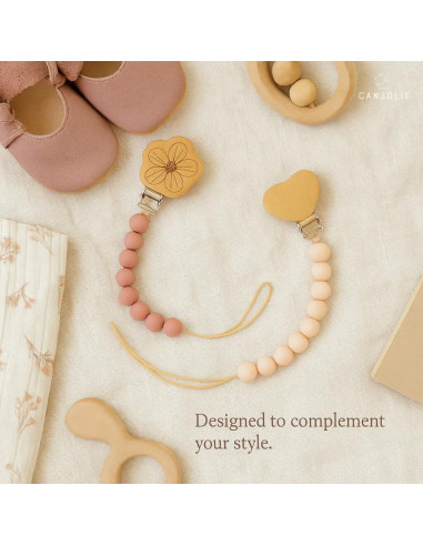 Clip de Chupete de Madera 2 Pack para Niña - Diseño de Perlas