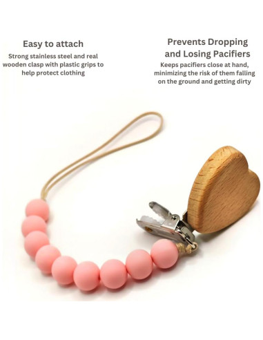 Clip de Chupete de Madera 2 Pack para Niña - Diseño de Perlas