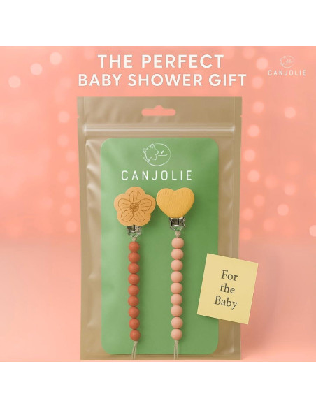 Clip de Chupete de Madera 2 Pack para Niña - Diseño de Perlas